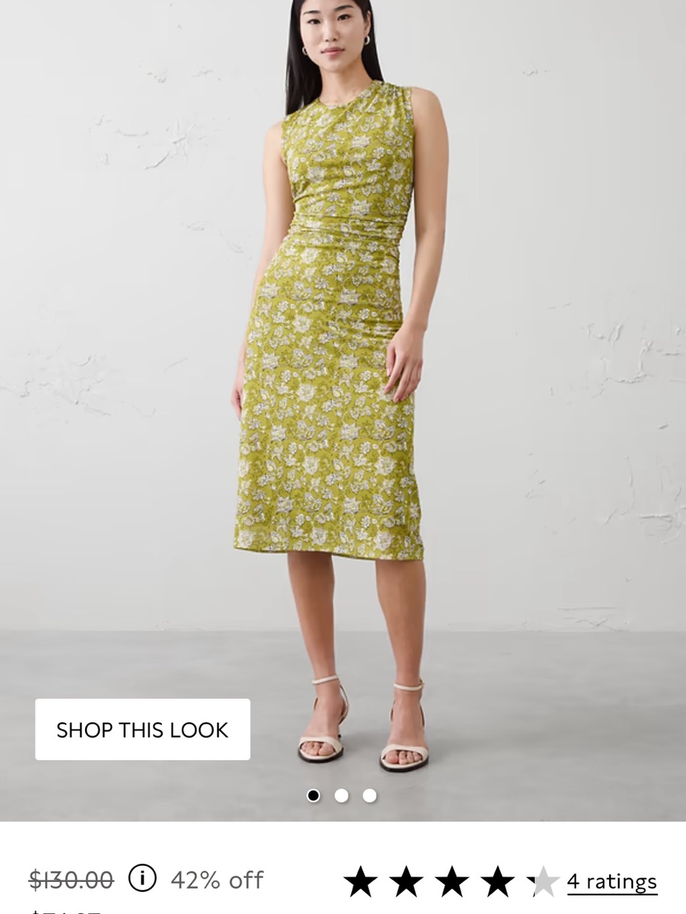 Banana republic factory Sleeveless green Floral shirted waist Midi Dress NWT